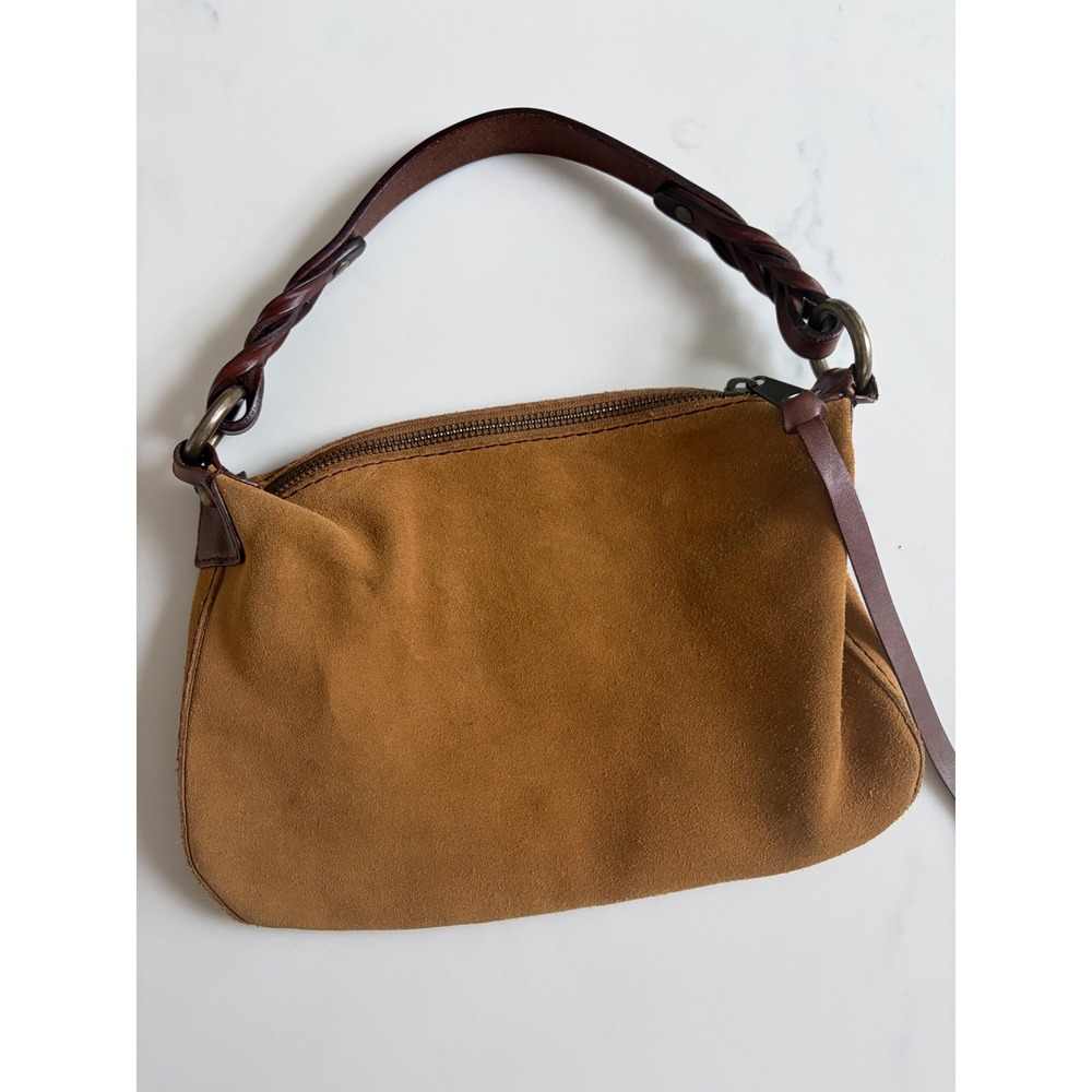 Gap Vtg Y2K Tan Suede Leather Small Shoulder Bag Braided Strap Boho